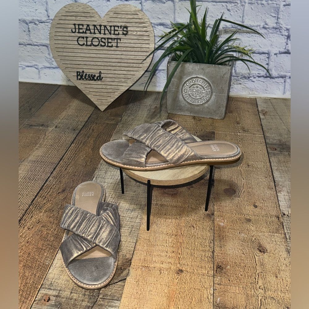Eileen fisher Cross Metallic Suede Sandal‎